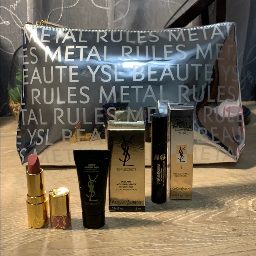 YSL Metallic Sliver Pouch w/ Cosmetics 💋